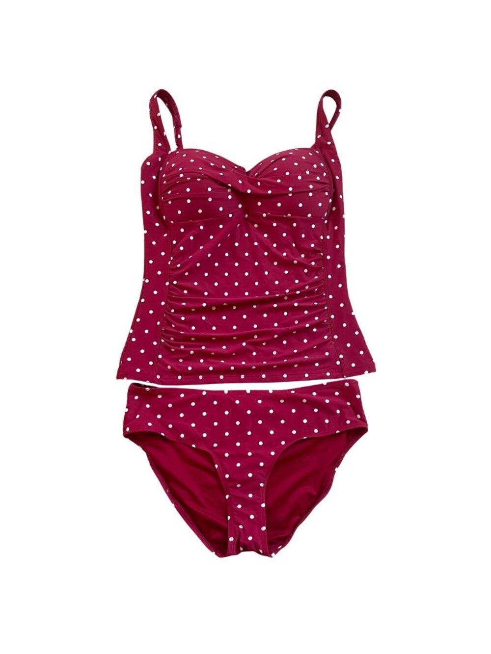 Nip Tuck Swim Red Polka Dot Tankini Set Size US 10 Full Coverage Bottoms Ruched